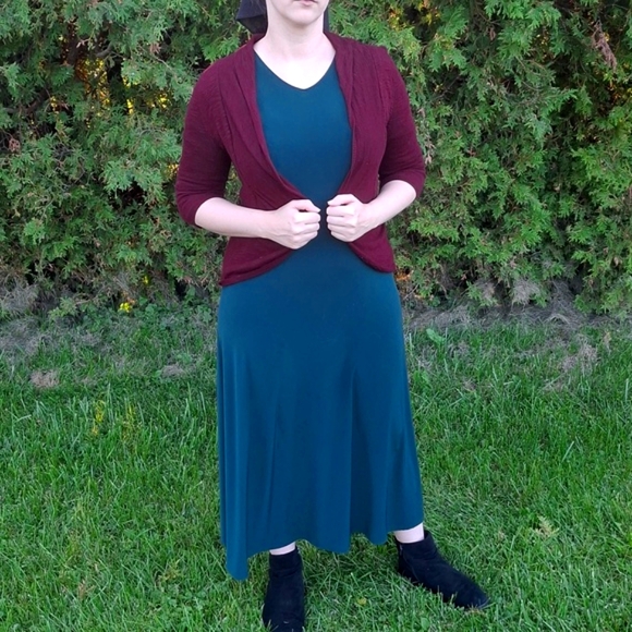 Burgundy 3/4 Sleeve Peplum Sweater - Picture 3 of 6